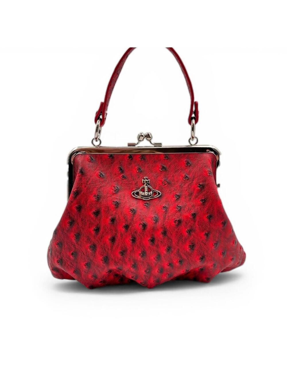 Vivienne Westwood Red Vegan Ostrich Embossed Granny Bag